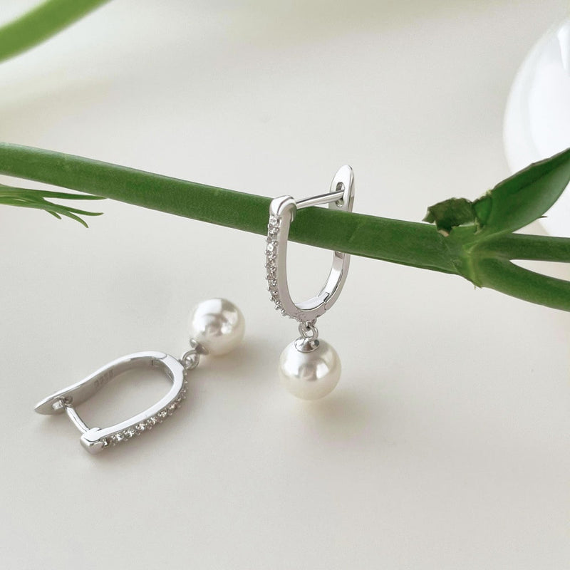 Drop Pearl Hoop Earrings