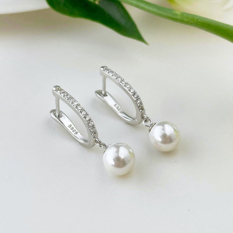 Drop Pearl Hoop Earrings