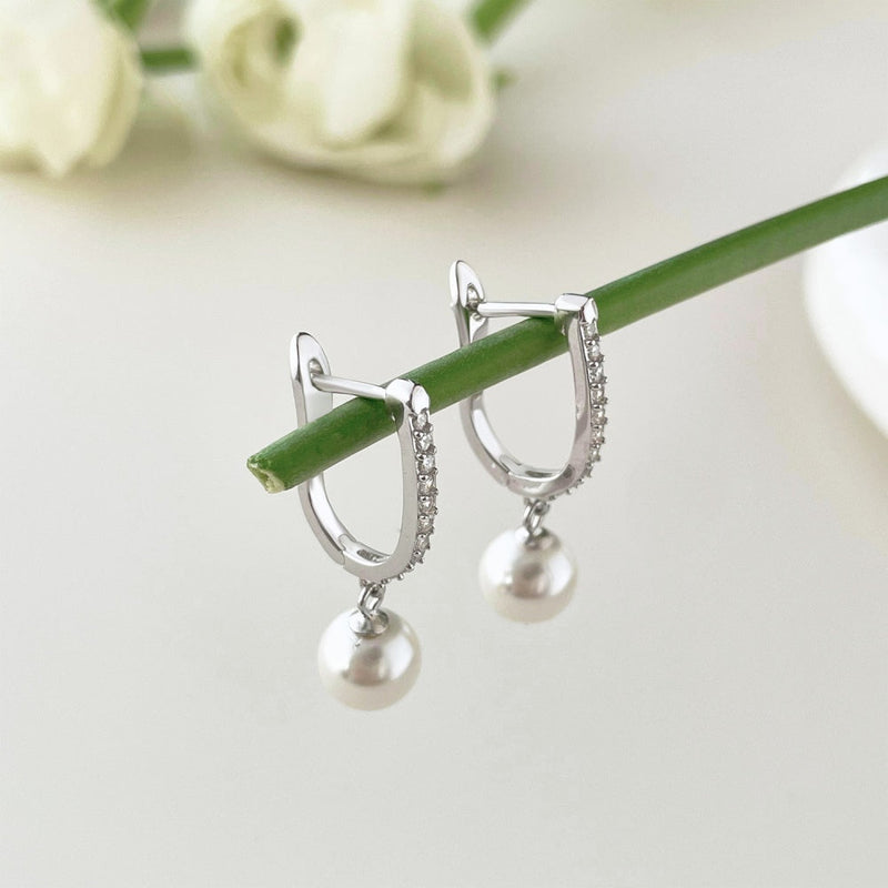 Drop Pearl Hoop Earrings