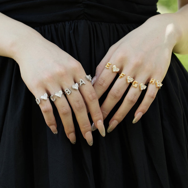 Alphabet Heart Open Rings