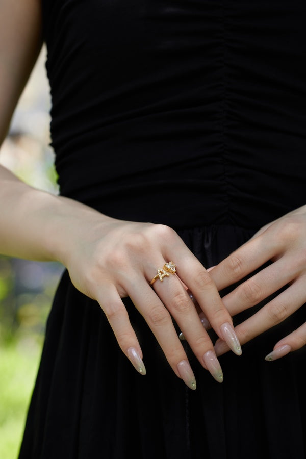 Alphabet Heart Open Rings