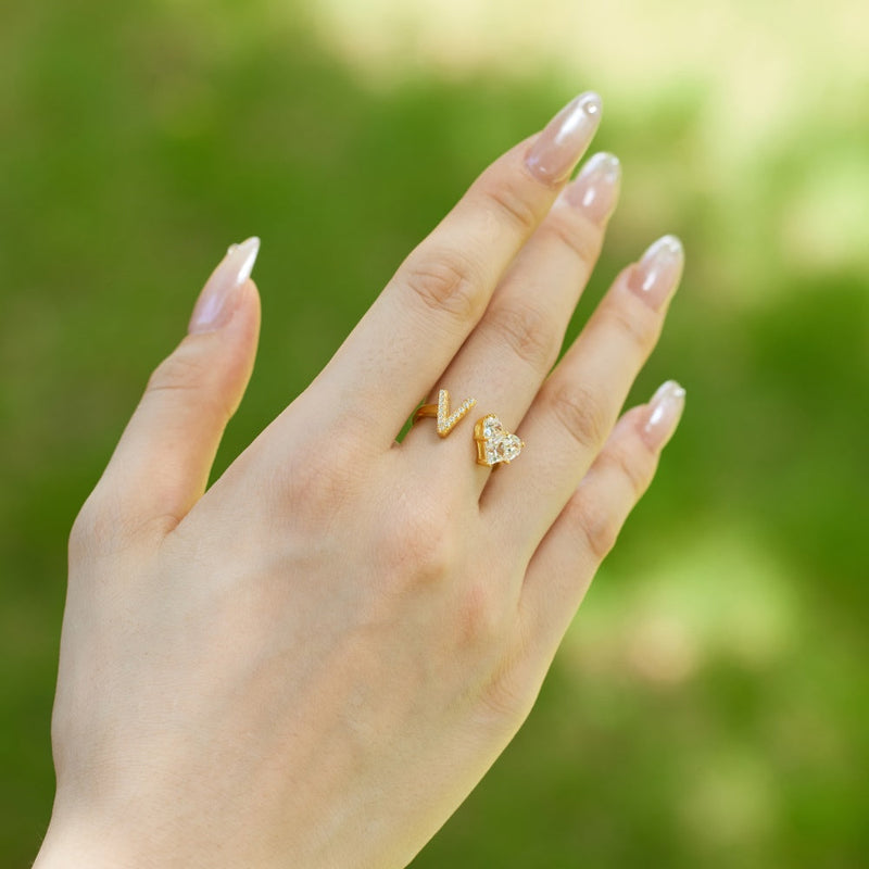 Alphabet Heart Open Rings