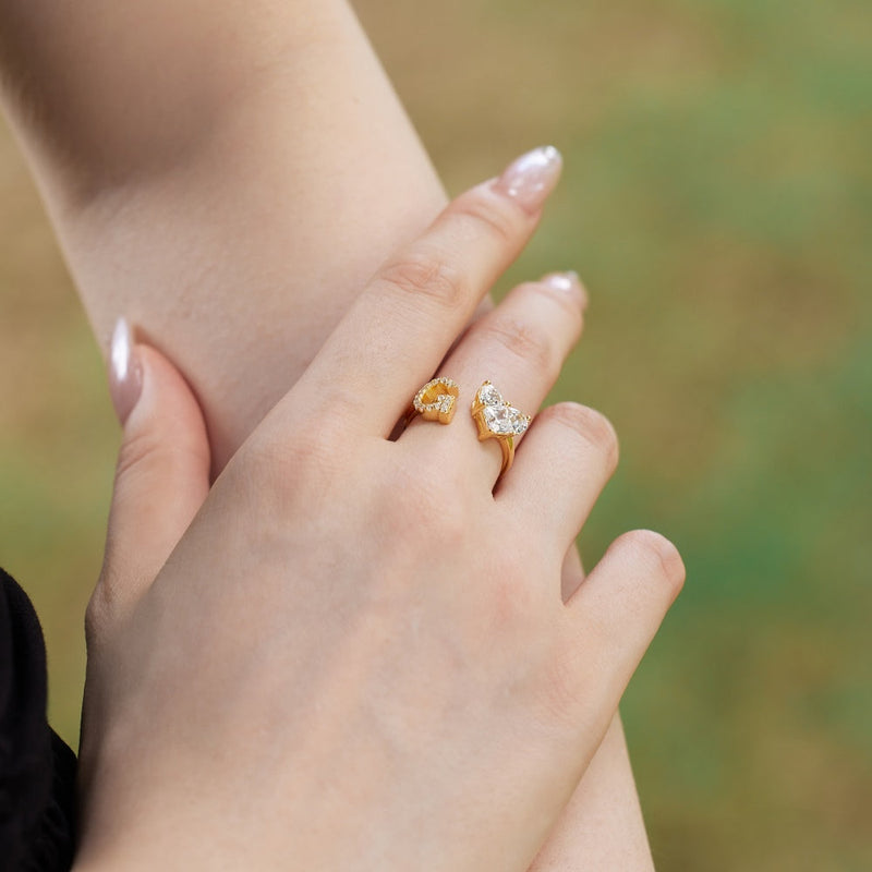 Alphabet Heart Open Rings