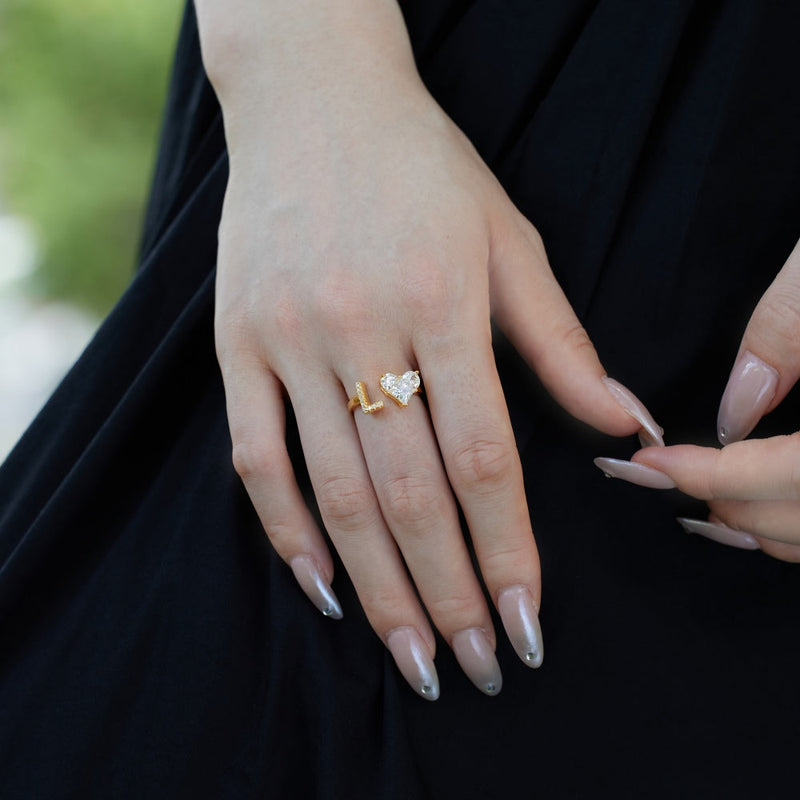 Alphabet Heart Open Rings