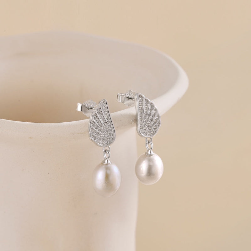 Angel Wing Pearl Earrings