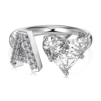 Alphabet Heart Open Rings