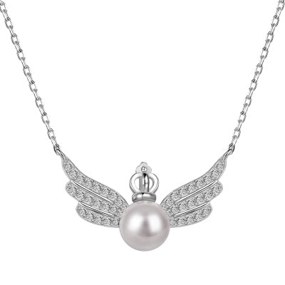 Crowned Feathered Angel Wing Pearl Necklace