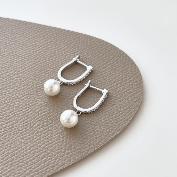 Drop Pearl Hoop Earrings