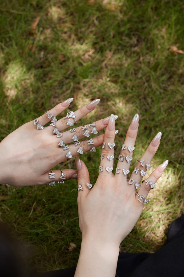 Alphabet Heart Open Rings