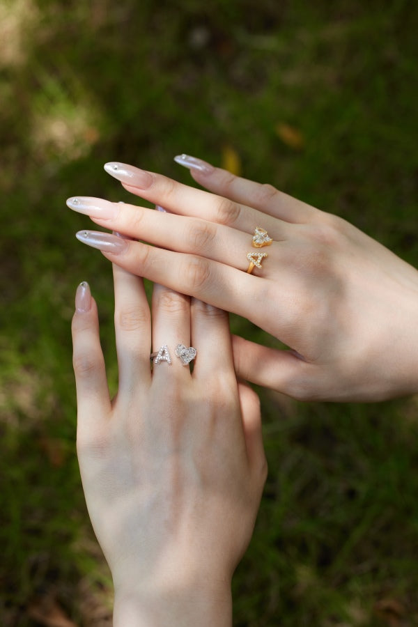 Alphabet Heart Open Rings