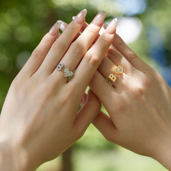 Alphabet Heart Open Rings