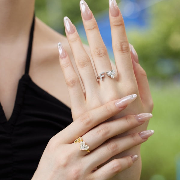 Alphabet Heart Open Rings