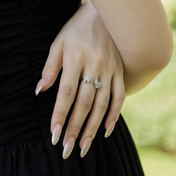 Alphabet Heart Open Rings