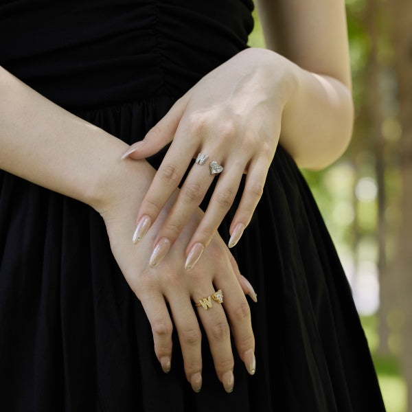 Alphabet Heart Open Rings