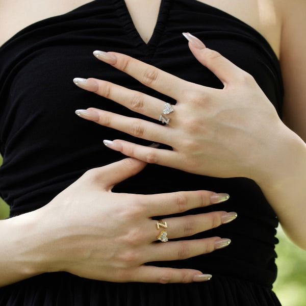 Alphabet Heart Open Rings