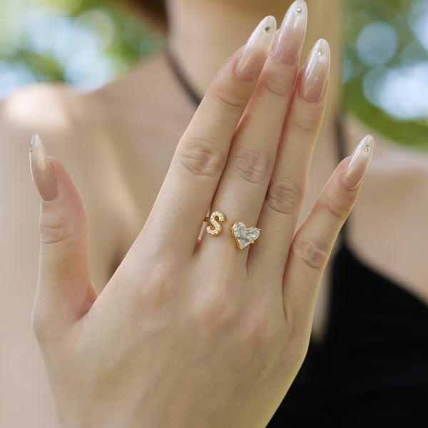 Alphabet Heart Open Rings