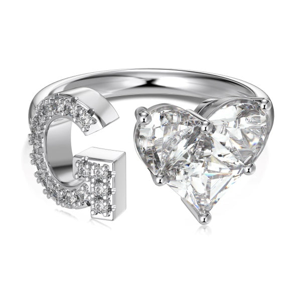 Alphabet Heart Open Rings