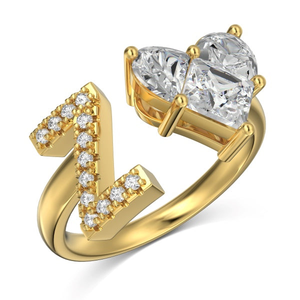 Alphabet Heart Open Rings