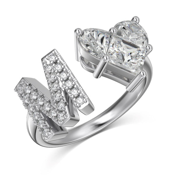 Alphabet Heart Open Rings