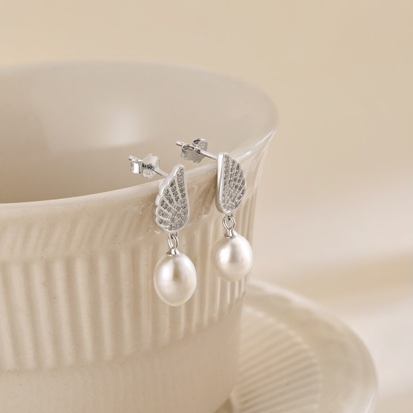 Angel Wing Pearl Earrings