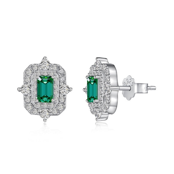 Emerald Hoop Stud Earrings